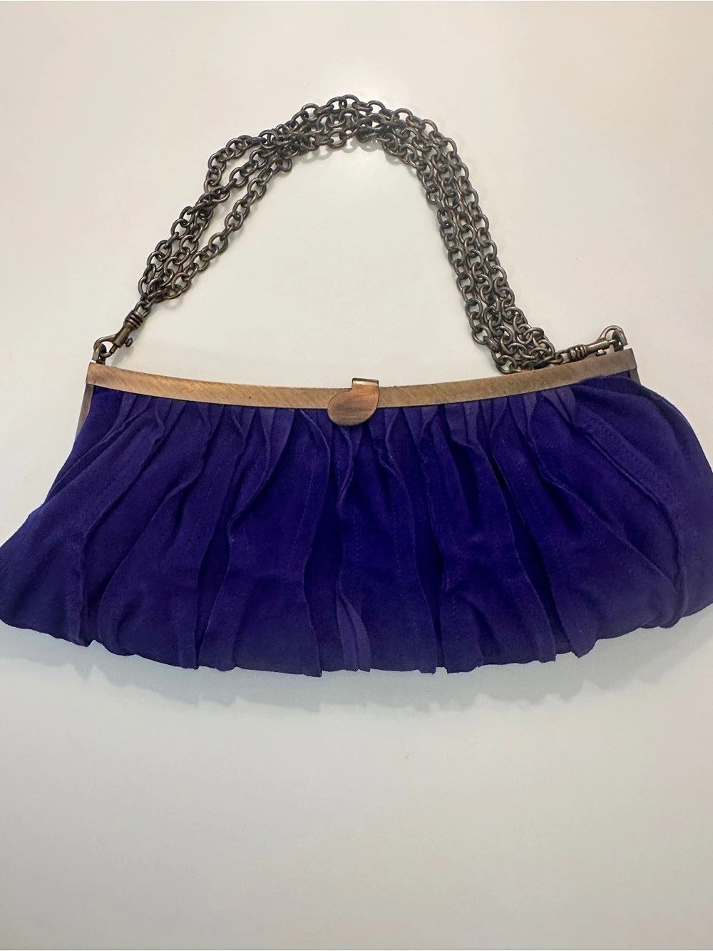 Sigerson Morrison Suede, Pleated Chain Shoulder Bag in Purple NWT